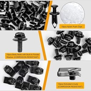GOOACC GRC70 35PCS Engine Under Cover Splash Shield Guard Body Bolts Bumper Fender Liner Push Retainer Fastener Rivet Clips black