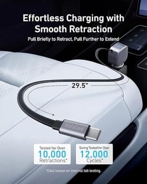 Anker USBC Car Charger 75W Max UltraCompact TypeC Fast Car Charger with Builtin Retractable Cable Car Adapter for iPhone 1514 Series Samsung S24S23 MacBookProAir iPad and More