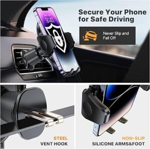 Miracase Phone Holders for Your Car with Metal Hook Clip Air Vent Cell Phone Stand Car Mount Universal Automobile Cradle Fit for iPhone Android and All Smartphones Dark Black