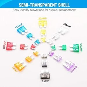 Nilight 50019R 272pcs Standard Mini Low Profile Mini Blade Fuse Assortment 2A 5A 10A 15A 20A 25A 30A 35A Replacement Fuses for Car Boat Truck SUV Automotive