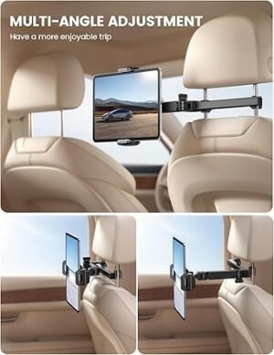 Lamicall Car Headrest Tablet Holder 3 in 1 Extension Arm Adjustable Tablet Car Mount for Back Seat Road Trip Essentials for Kids for 4.711 Device Like iPad Pro Air Mini Galaxy Fire Black