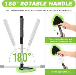 Baderke 8 Pcs Car Window Cleaner Kit Include Windshield Cleaning Tool with Extendable Handle 5 Microfiber Bonnets 1 Car Ventilation Brush 1 Empty 50ml Spray Bottle Glass Wiper Kit(Sage Green19 cm)