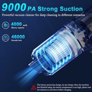 KMM Handheld Car Vacuum Cleaner 9000Pa Vacuum Cleaner and Air Duster 120W High Power Hand Held Vacuum with LED Light and MultiNozzles for Car Home Office Pet