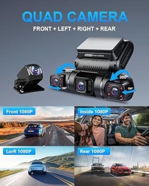 PRUVEEO 360 Degree View 4 Channel Dash Cam Front and Rear Inside Left Right Dash Camera for Cars Builtin GPS WiFi Night Vision 247 Recording Parking Mode Monitor Free 128G Card