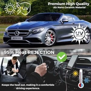 Charcoal 2PLY Air Nano Ceramic 5 VLT Car Tint 20 in x 100 M Professional Window Tint Heat UV 99 and IRR 93 to 95 Tint for Cars or Building Adhesive Film Easy Shrink Plotter Friendly