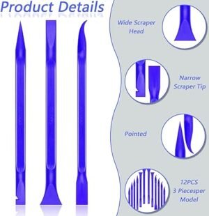 12 PCS Carbon Fiber Plastic Scrapers Tool NonScratch Scraper Tool for Tight Spaces MultiPurpose Label Scraper PenShaped for Car Cleaning Supplies Kitchen Crevices Stains (Blue)