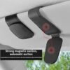 Magnetic Leather Sunglass Holder for Car Sunglasses Clip for Car Visor Auto Interior Accessories Universal for Different Size Eyeglasses (Black)