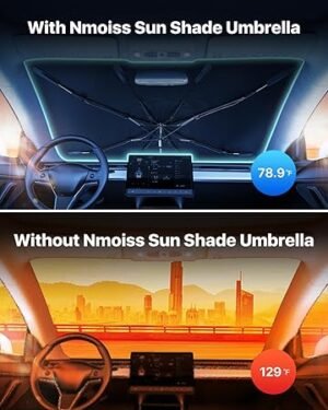 2025 Upgrade Nmoiss Windshield Sun Shade Umbrella Vinyl Coating Heat Shield Protect Car from Sun Rays Heat Damage Keep Cool and Protect Interior Spring Structure Edge Medium 56 L x 31 W