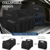 Femuar Car Trunk Organizer with Large Capacity Waterproof Car Accessories for Women Men Collapsible Trunk Organizer for SuvJeepSedan (Black Standard)