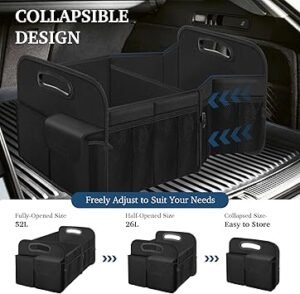 Femuar Car Trunk Organizer with Large Capacity Waterproof Car Accessories for Women Men Collapsible Trunk Organizer for SuvJeepSedan (Black Standard)