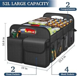 Femuar Car Trunk Organizer with Large Capacity Waterproof Car Accessories for Women Men Collapsible Trunk Organizer for SuvJeepSedan (Black Standard)