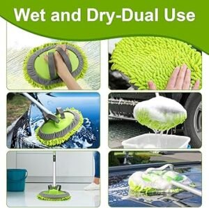 anngrowy 62 Microfiber Car Wash Brush Mop Kit Mitt Sponge with Long Handle Car Cleaning Supplies Kit Duster Washing Car Tools Accessories 1 Chenille ScratchFree Replacement Head Aluminum Alloy Pole