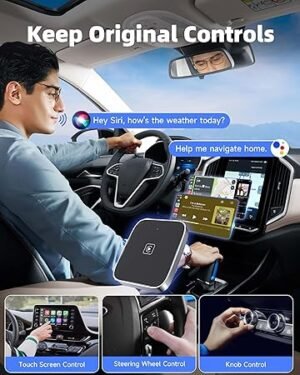Wireless CarPlay Adapter for Apple iPhone Used to Convert Wired Connections Into Wireless Connections Car Play Adapter 2in1 Compatible with iOS 12+and Android 12+ Plug and Play No Latency