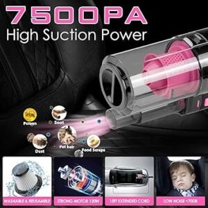 Viewsun 17pcs Car Cleaning Kit Pink Car Interior Detailing Kit with High Power Handheld Vacuum Detailing Brush Set Windshield Cleaner Cleaning Gel Complete Auto Accessories for Women Gift