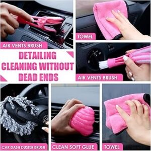 Viewsun 17pcs Car Cleaning Kit Pink Car Interior Detailing Kit with High Power Handheld Vacuum Detailing Brush Set Windshield Cleaner Cleaning Gel Complete Auto Accessories for Women Gift