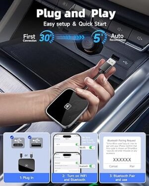 Wireless CarPlay Adapter for Apple iPhone Used to Convert Wired Connections Into Wireless Connections Car Play Adapter 2in1 Compatible with iOS 12+and Android 12+ Plug and Play No Latency