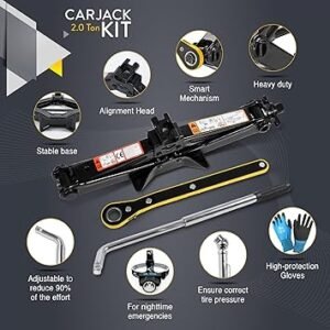 Car Jack Kit | Scissor Jack for Car 2 Ton (4400 lbs) Tire Jack Tool Kit | Portable Ideal for SUV and Auto Universal Kit with Lug Wrench | Heavy Duty Material