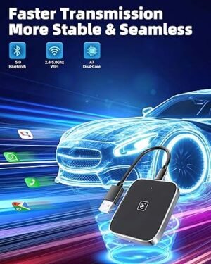 Wireless CarPlay Adapter for Apple iPhone Used to Convert Wired Connections Into Wireless Connections Car Play Adapter 2in1 Compatible with iOS 12+and Android 12+ Plug and Play No Latency