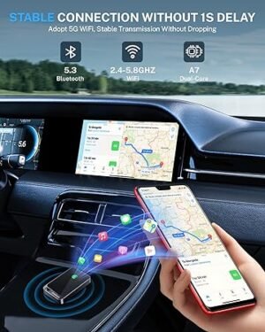 Wireless CarPlay Adapter for Apple iPhone (2024 Upgraded) MultiUser Seamless Connection for Convert Wired to Wireless Car Play Adapter No Latency from iOS 10+ to Screen wUSB C (Gray)